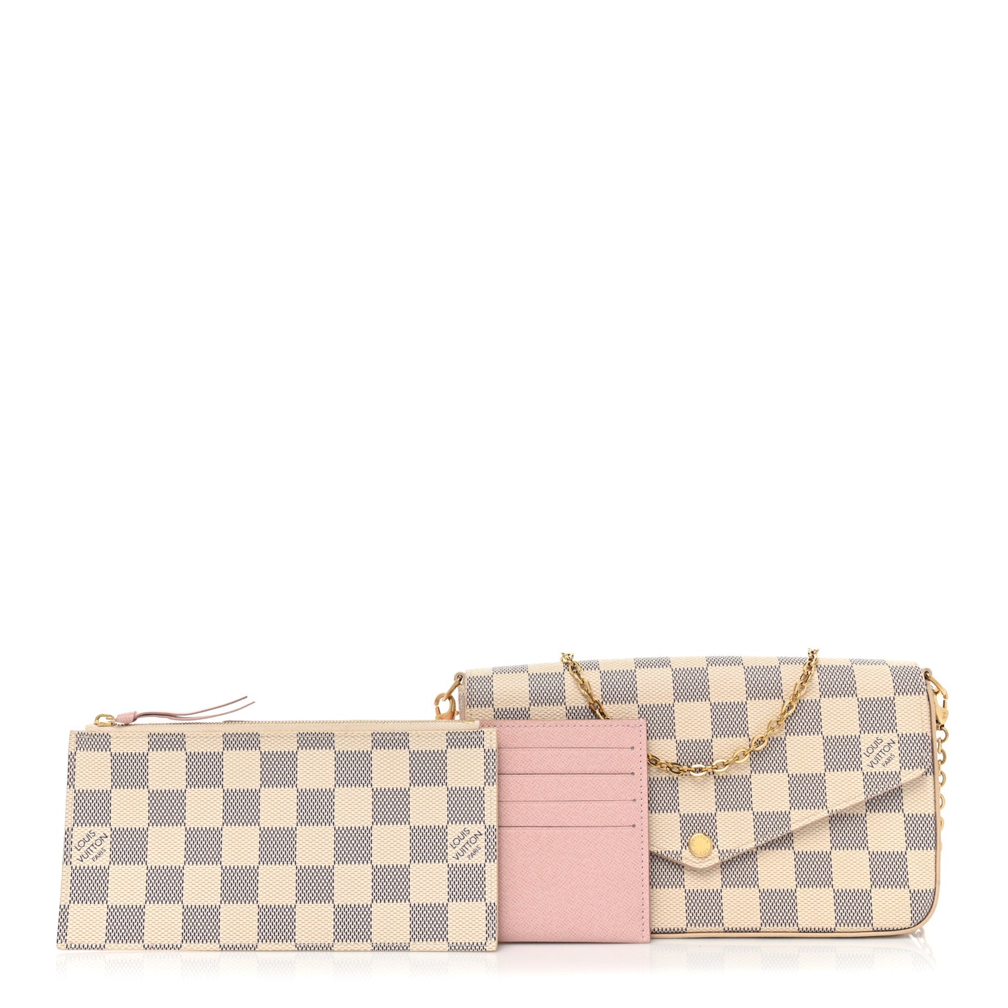 Damier Azur Pochette Felicie Chain Wallet Rose Ballerine