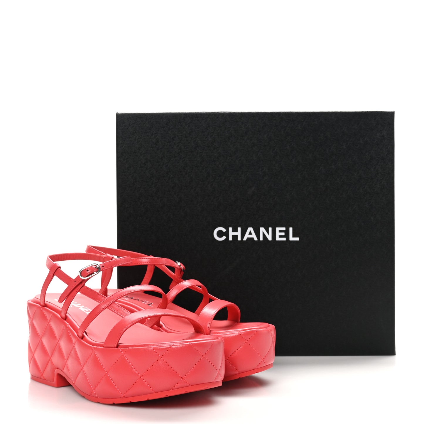 Calfskin Quilted Wedge Logo Sandals 37 Red