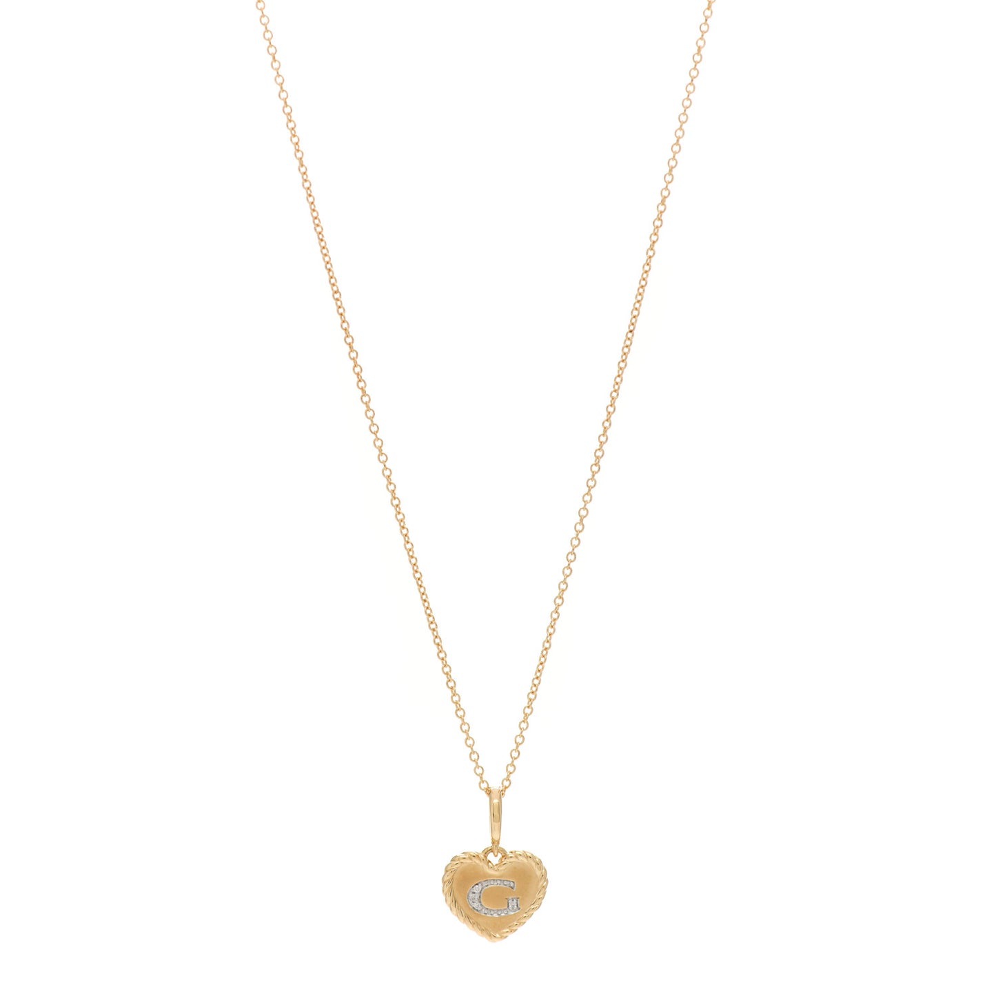 18K Yellow Gold Diamond Heart Initial G Charm Necklace