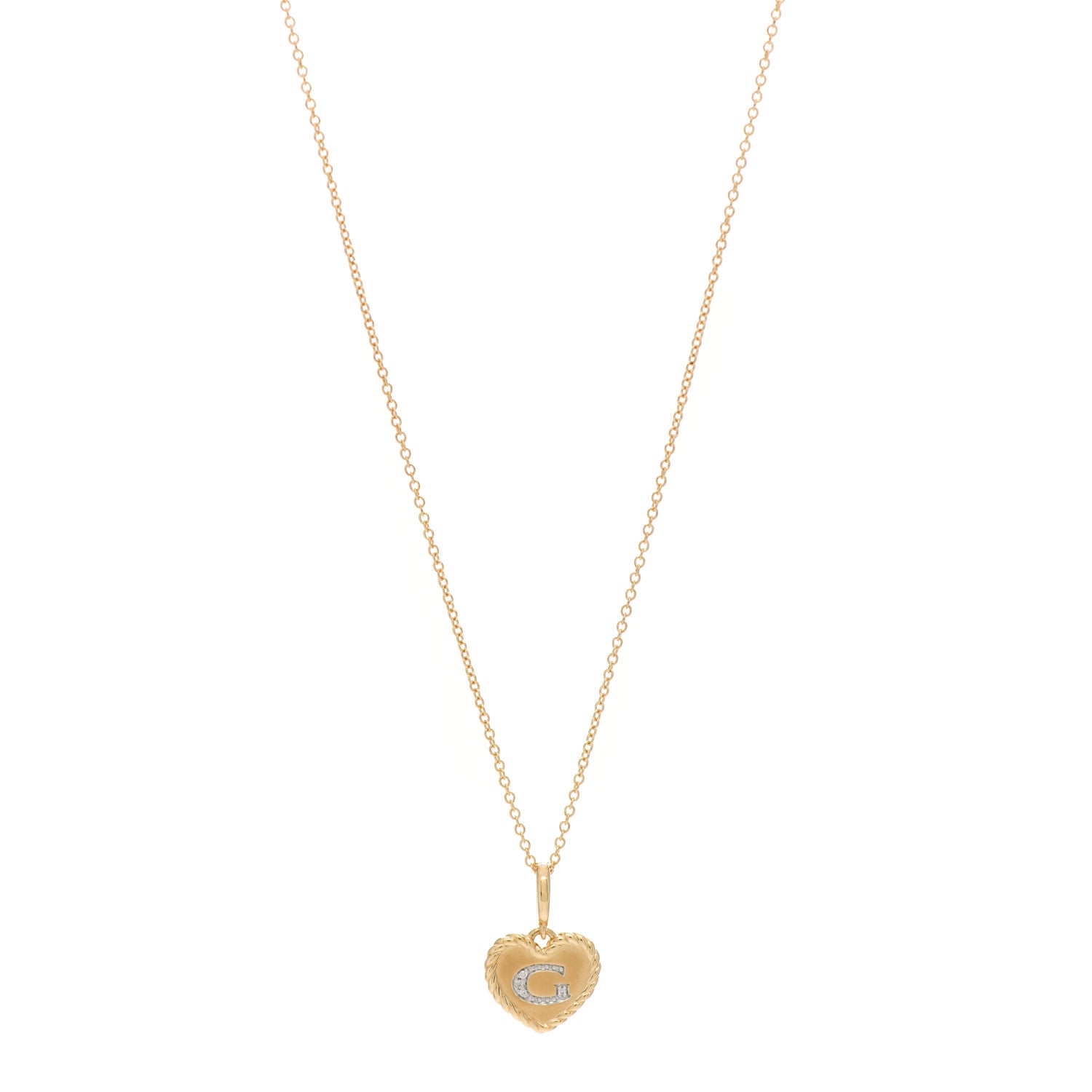 David Yurman 18K Yellow Gold Diamond Heart Initial G Charm Necklace 1 of 3