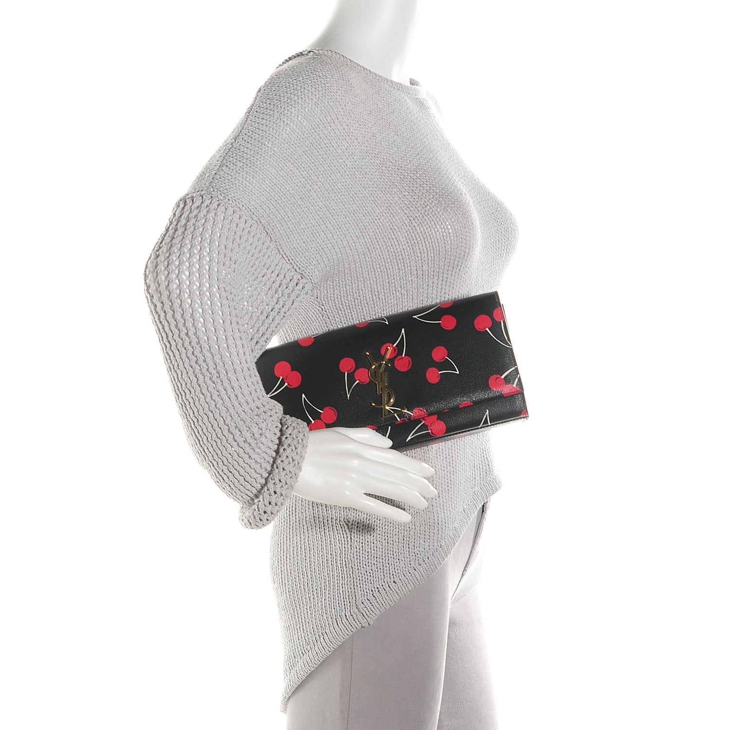 Saint Laurent Grained Calfskin Cherry Classic Monogram Clutch 2 of 8