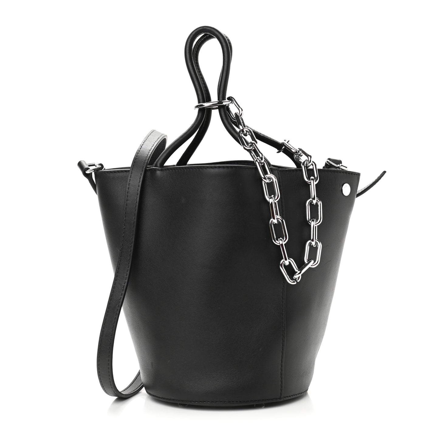 Calfskin Roxy Large Chain Bucket Black Silver Hardware