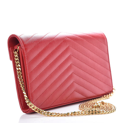 Saint Laurent Grain De Poudre Matelasse Chevron Monogram Chain Wallet Bandana Red 3 of 9