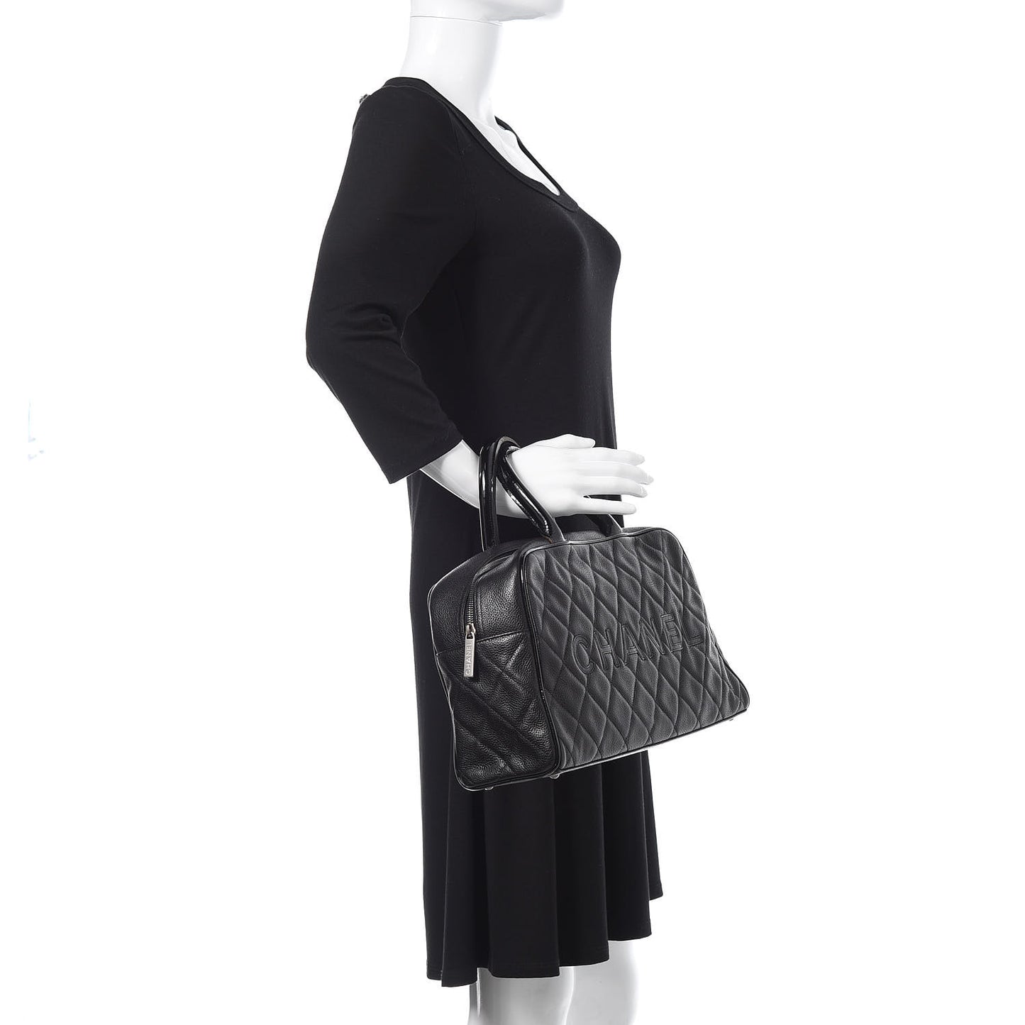 Caviar Patent Quilted Large Bowler Black