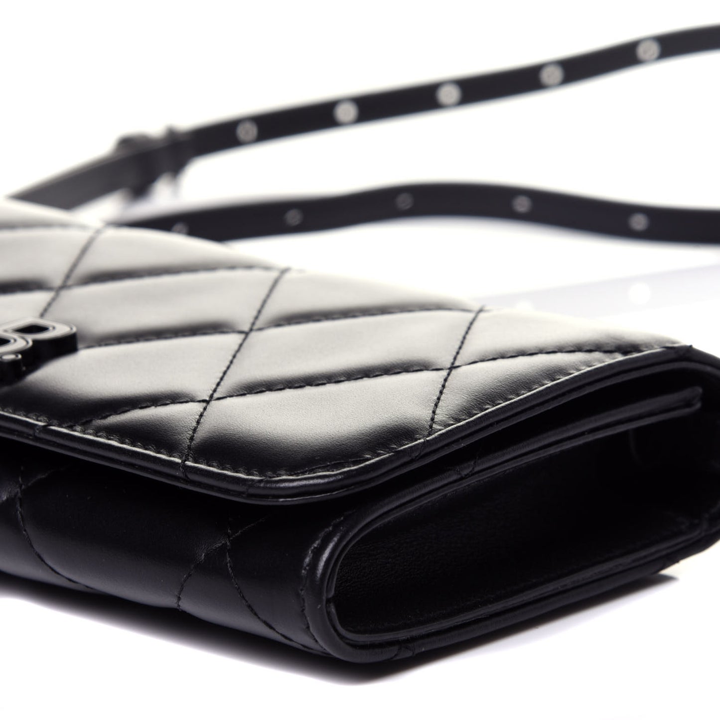 Nappa Calfskin Quilted Touch B Phone Holder With Strap Black
