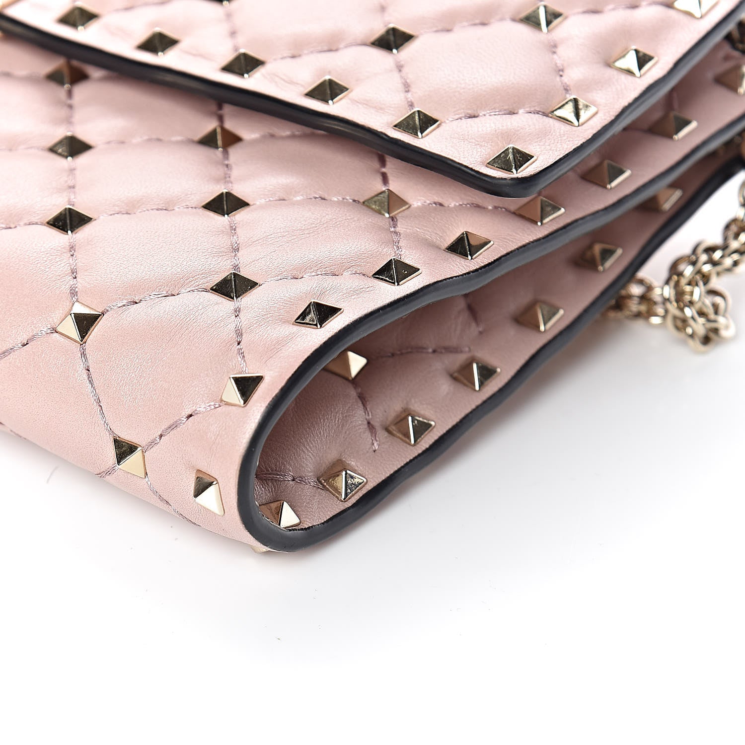 Valentino Garavani Nappa Rockstud Spike Wallet on Chain Water Rose 9 of 10