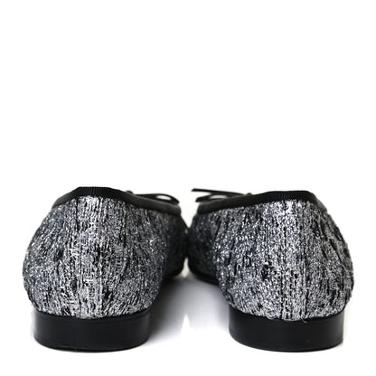 Chanel Tweed Sequin Cap Toe Ballerina Flats 37.5 Black Blue 6 of 14