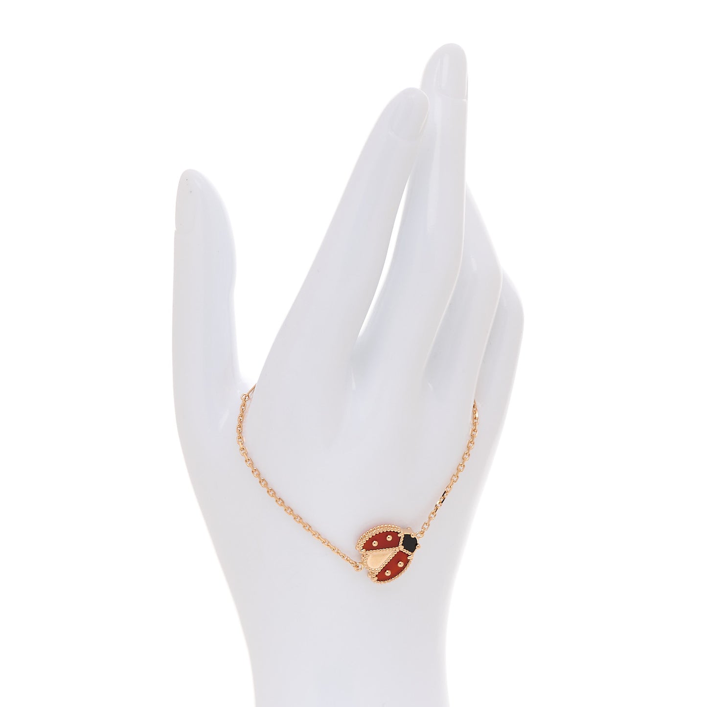 18K Rose Gold Carnelian Onyx Lucky Spring Open Wing Lady Bug Bracelet