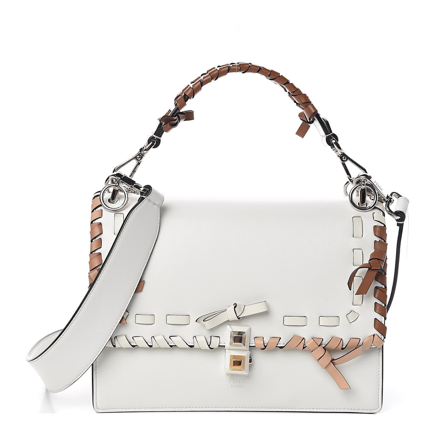 Fendi Vitello Liberty Whipstitch Bow Kan I Shoulder Bag White Ice Multicolor 1 of 14