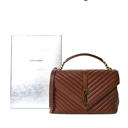 Saint Laurent Sheepskin Matelasse Chevron Monogram Large College Satchel Brick 8 of 8