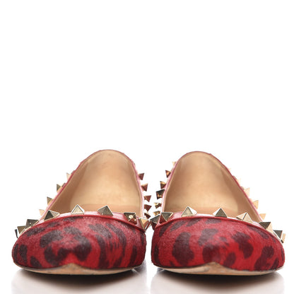 Valentino Garavani Calf Hair Leopard Print Rockstud Ballerina Flats 37 Rosso Valentino 2 of 13