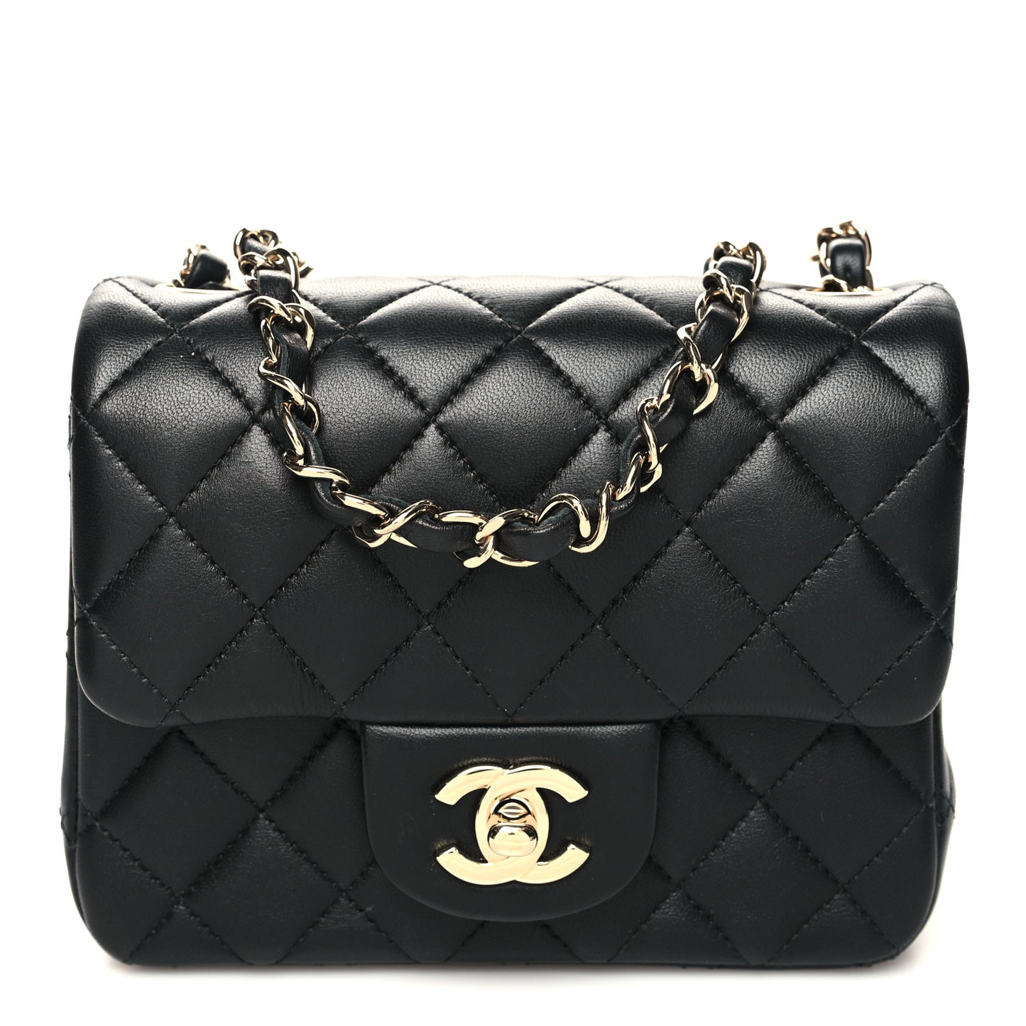 Lambskin Quilted Mini Square Flap Black