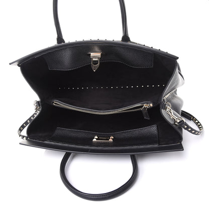 Valentino Garavani Grained Calfskin Rockstud Flip Lock Briefcase Tote Black 5 of 9