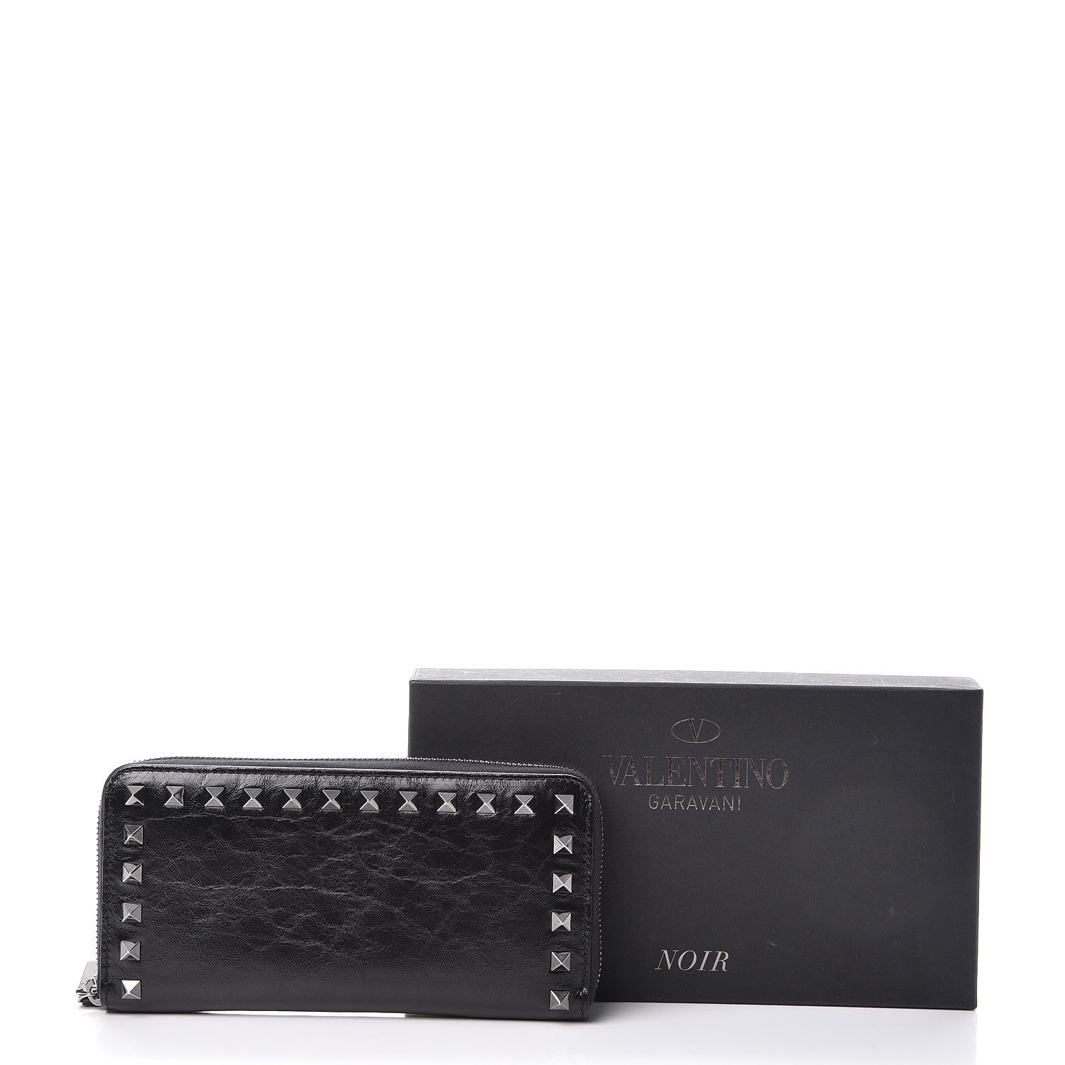Valentino Garavani Craquele Calfskin Rockstud Zip Around Wallet Black 9 of 9