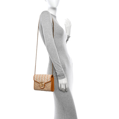 Gucci Raffia GG Monogram Matelasse GG Marmont Chain Wallet Natural Beige Off White Sun Oil 3 of 10