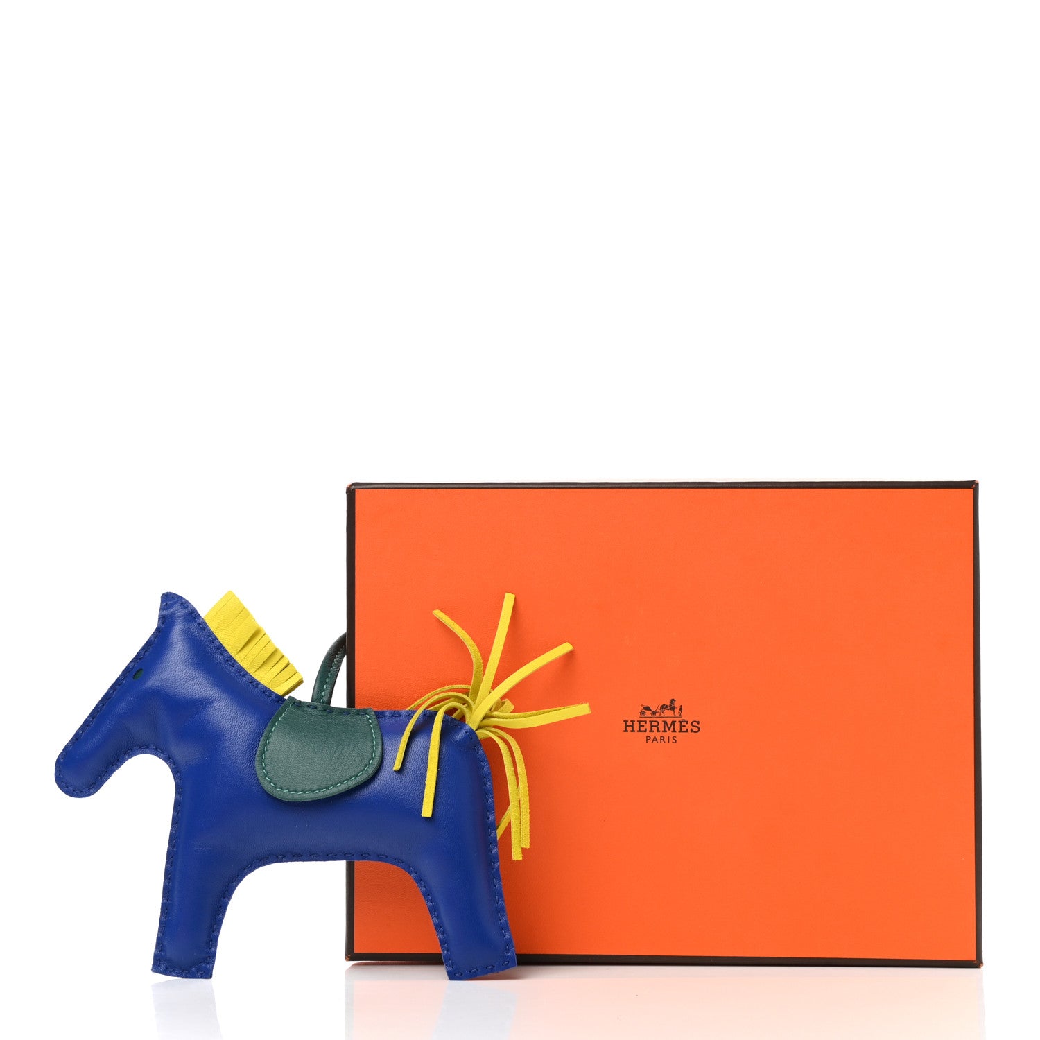 Hermes Milo Lambskin Grigri Rodeo Horse Bag Charm MM Bleu Electrique Lime Vert Fonce 4 of 4