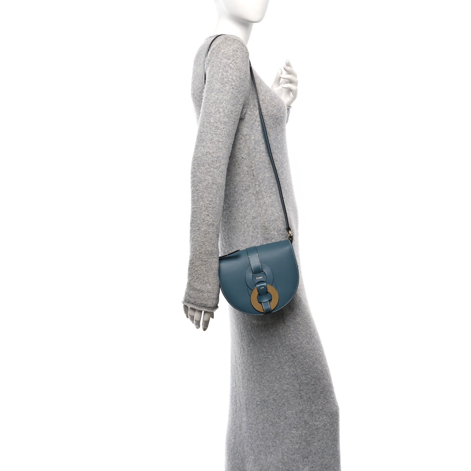 Chloe Grained Calfskin Small Darryl Saddle Crossbody Bag Mirage Blue 2 of 10