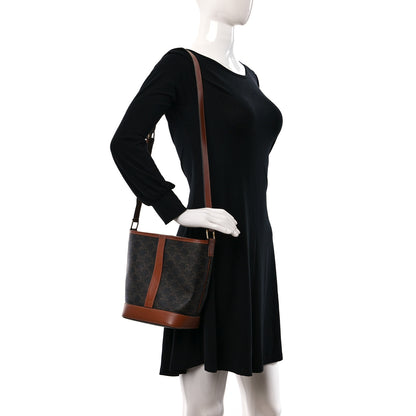 Celine Triomphe Canvas Calfskin Small Bucket Bag Tan 2 of 8