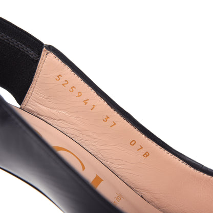Gucci Malaga Kid Web Mid Heel Slingback Pumps 37 Black 1 of 12