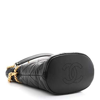 Chanel Lambskin Enamel Quilted Pending CC Bucket Drawstring Bag Black 4 of 11