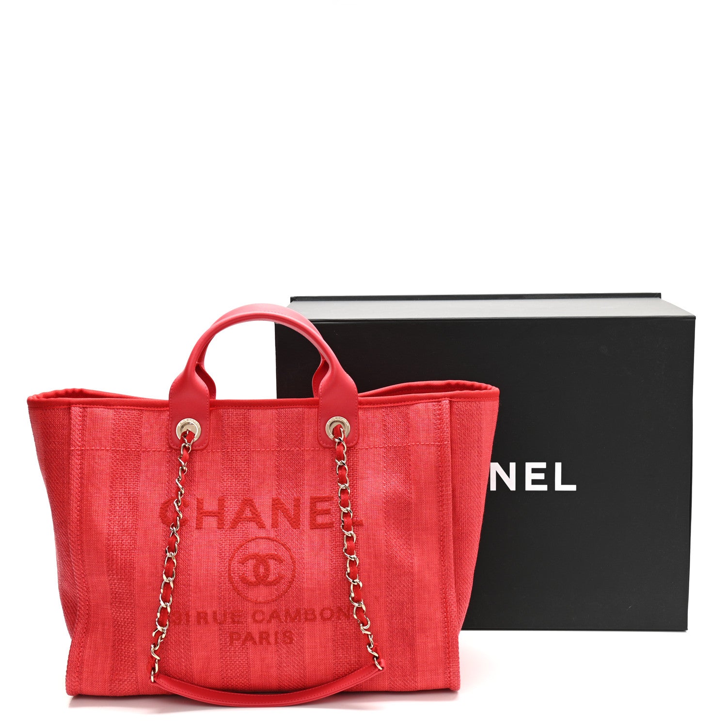 Chanel Straw Raffia Calfskin Striped Medium Deauville Tote Red 11 of 11