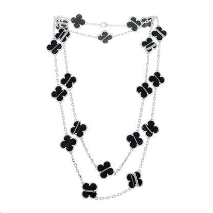 Van Cleef & Arpels 18K White Gold Veined Black Onyx 20 Motifs Vintage Alhambra Necklace 3 of 7