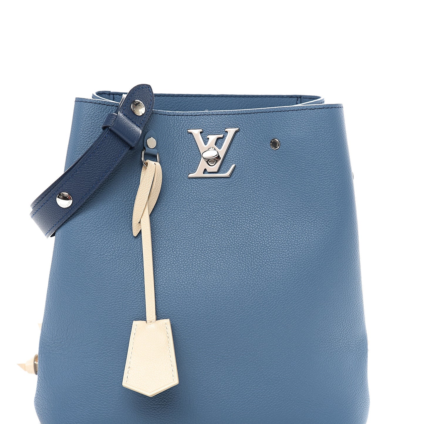 Calfskin Lockme Bucket Blue Jean