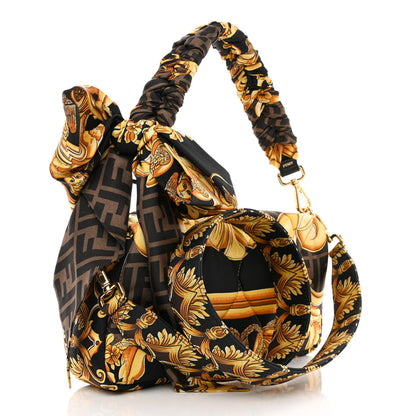 Fendi X VERSACE Silk Fendace FF Baroque Quilted Scarf Baguette Black Gold 1 of 9