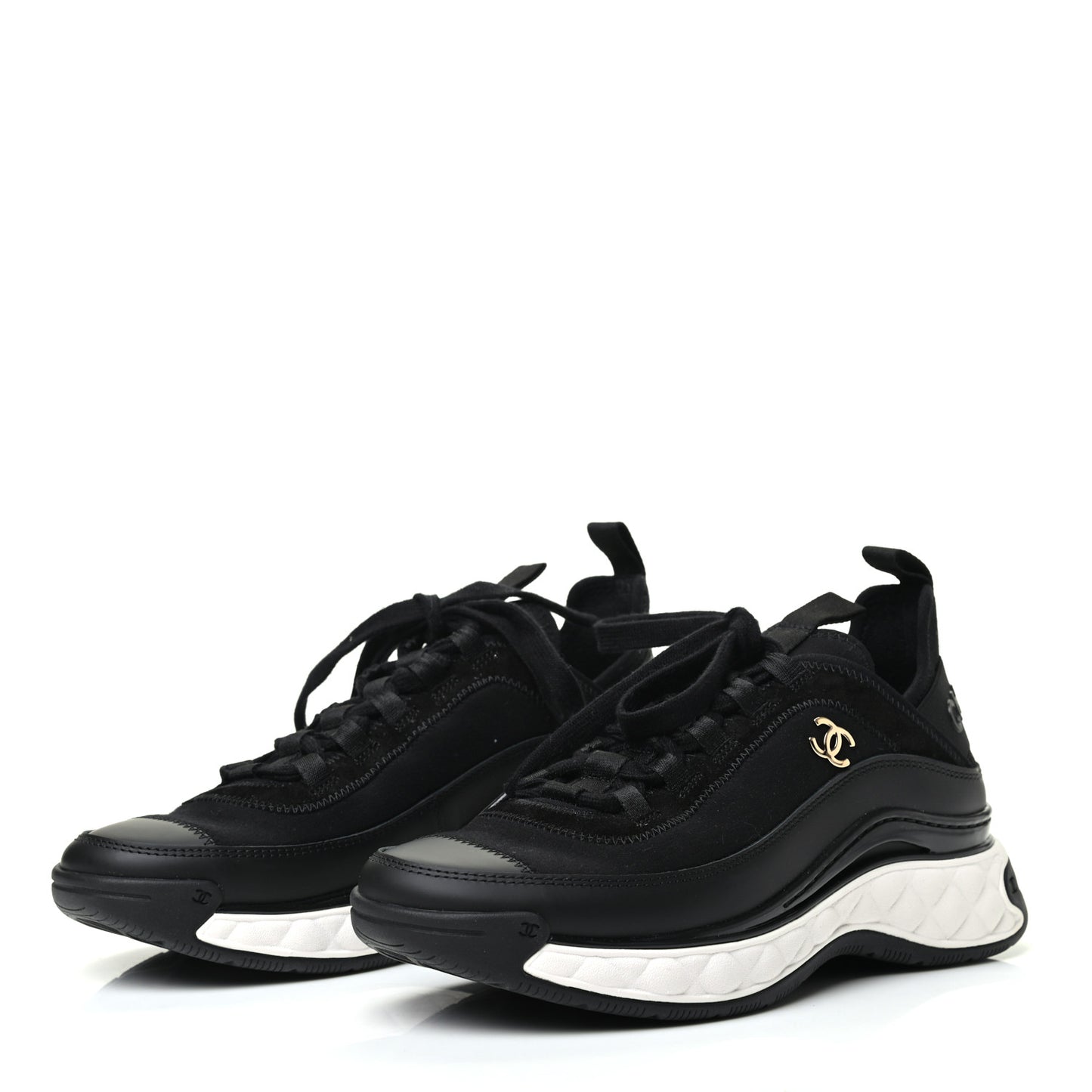 Velvet Calfskin Mixed Fibers CC Sneakers 36.5 Black