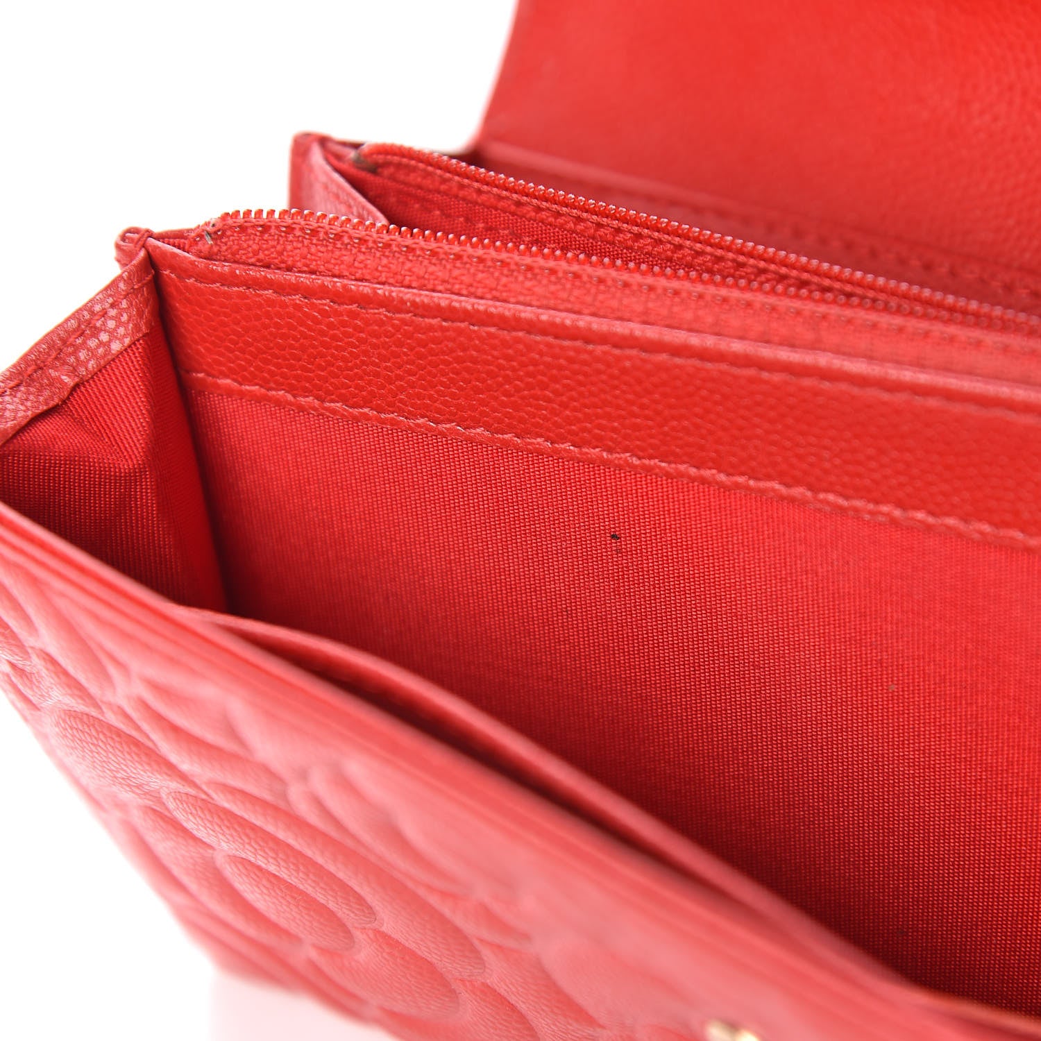 Chanel Caviar Camellia Embossed Flap Wallet Red 10 of 10