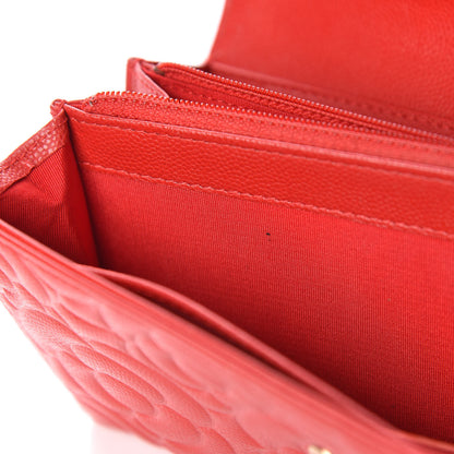Chanel Caviar Camellia Embossed Flap Wallet Red 10 of 10