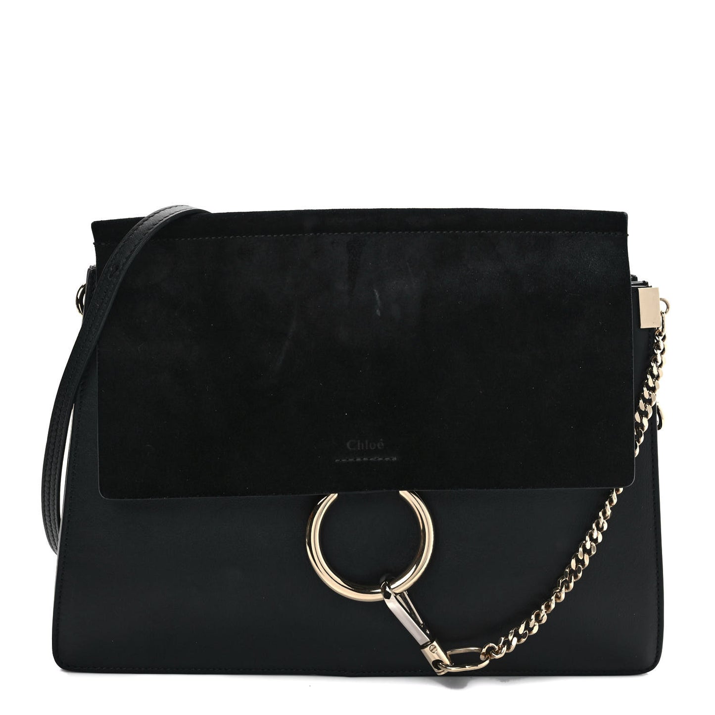 Suede Calfskin Medium Faye Shoulder Bag Black
