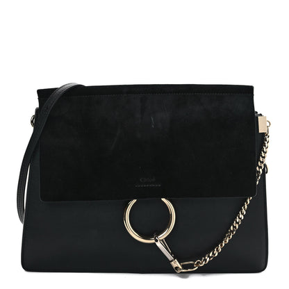 Chloe Suede Calfskin Medium Faye Shoulder Bag Black 1 of 10