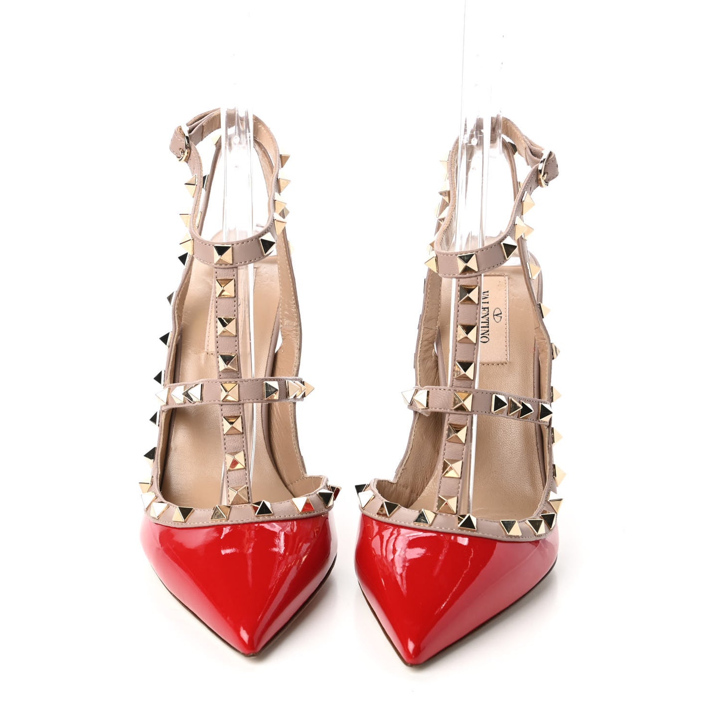 Patent Nappa Rockstud Ankle Strap 100mm Pumps 39.5 Rosso Valentino Poudre