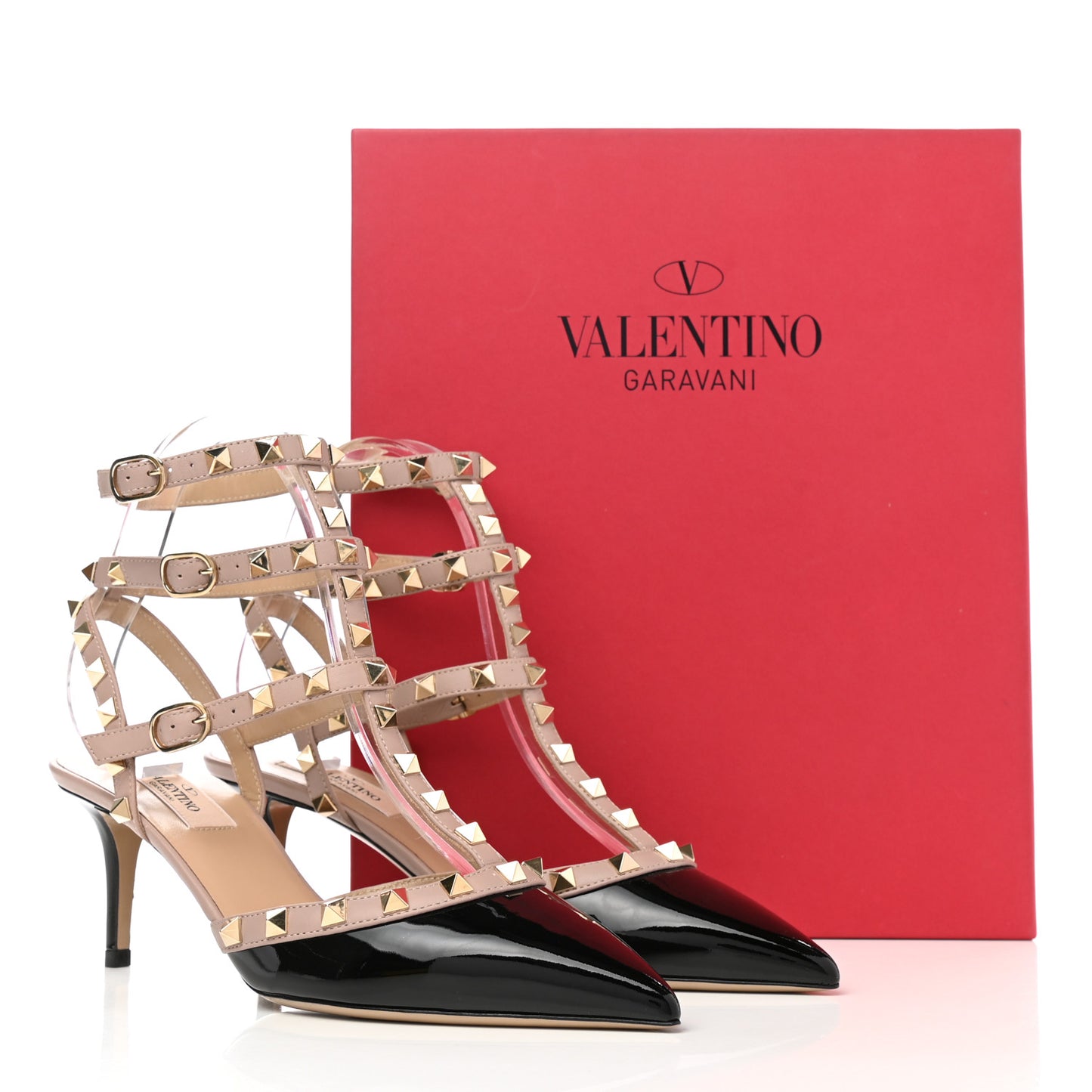 Patent Nappa Rockstud Ankle Strap 65mm Pumps 38 Black Poudre