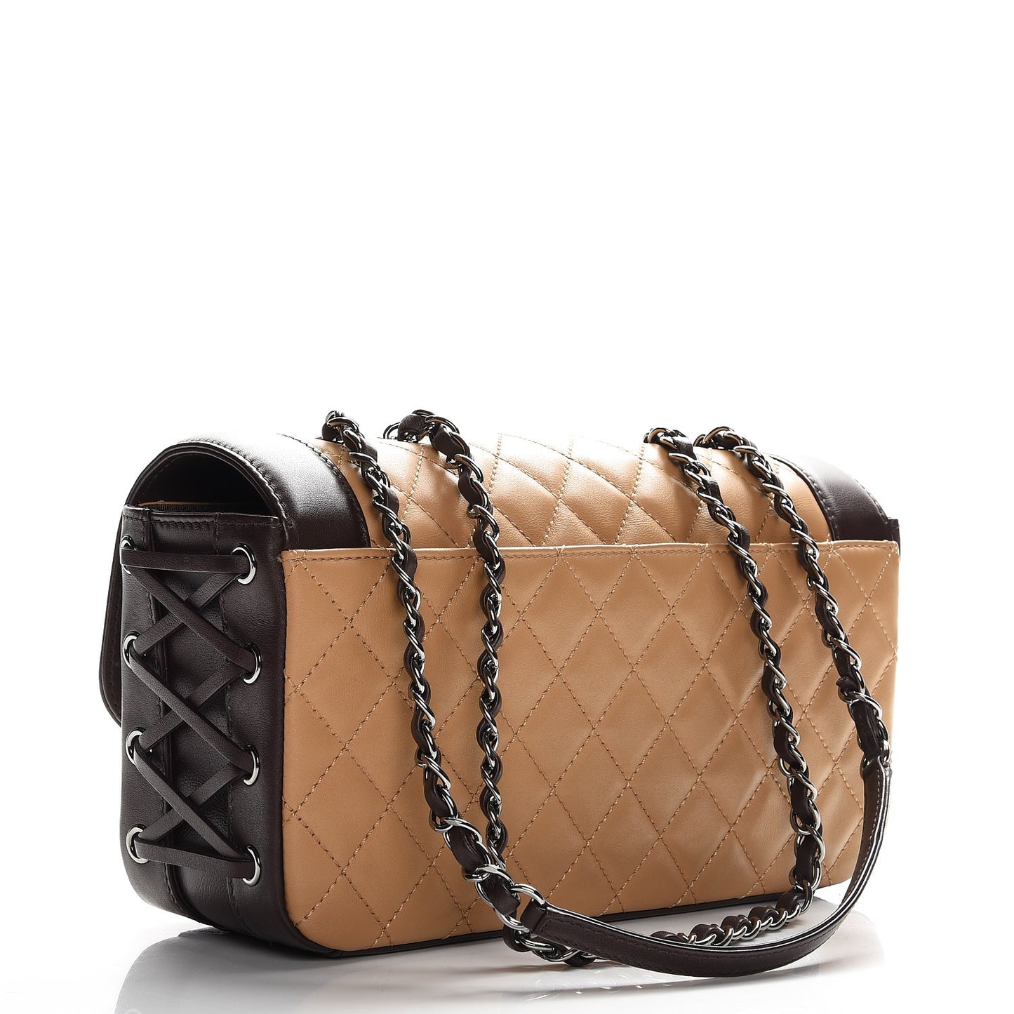 Calfskin Quilted Medium Coco Corset Flap Brown Beige