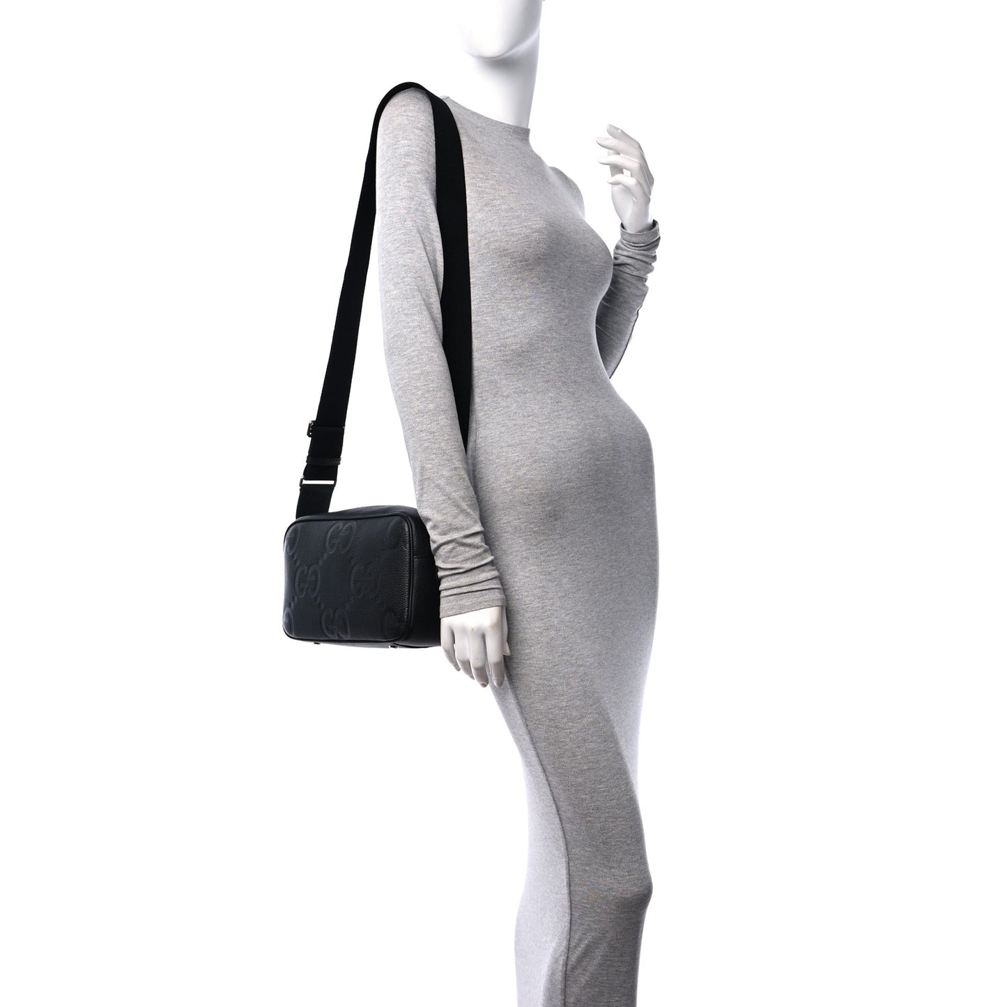 Piuma Calfskin Jumbo GG Embossed Medium Messenger Bag Black