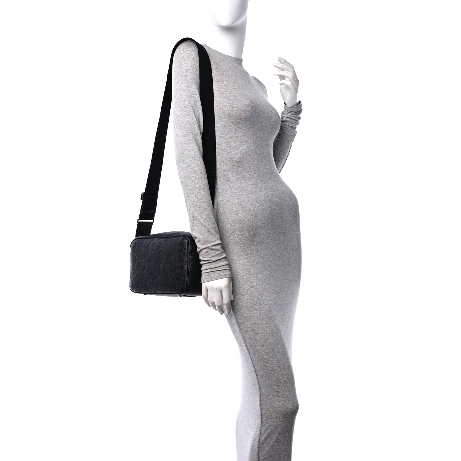 Gucci Piuma Calfskin Jumbo GG Embossed Medium Messenger Bag Black 2 of 10