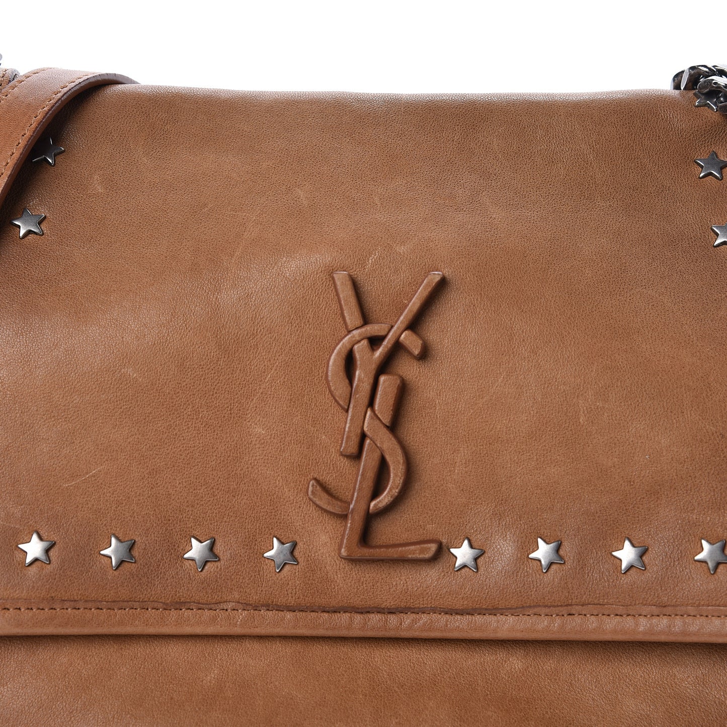 Calfskin Star Studded Monogram Medium Niki Chain Satchel Brown