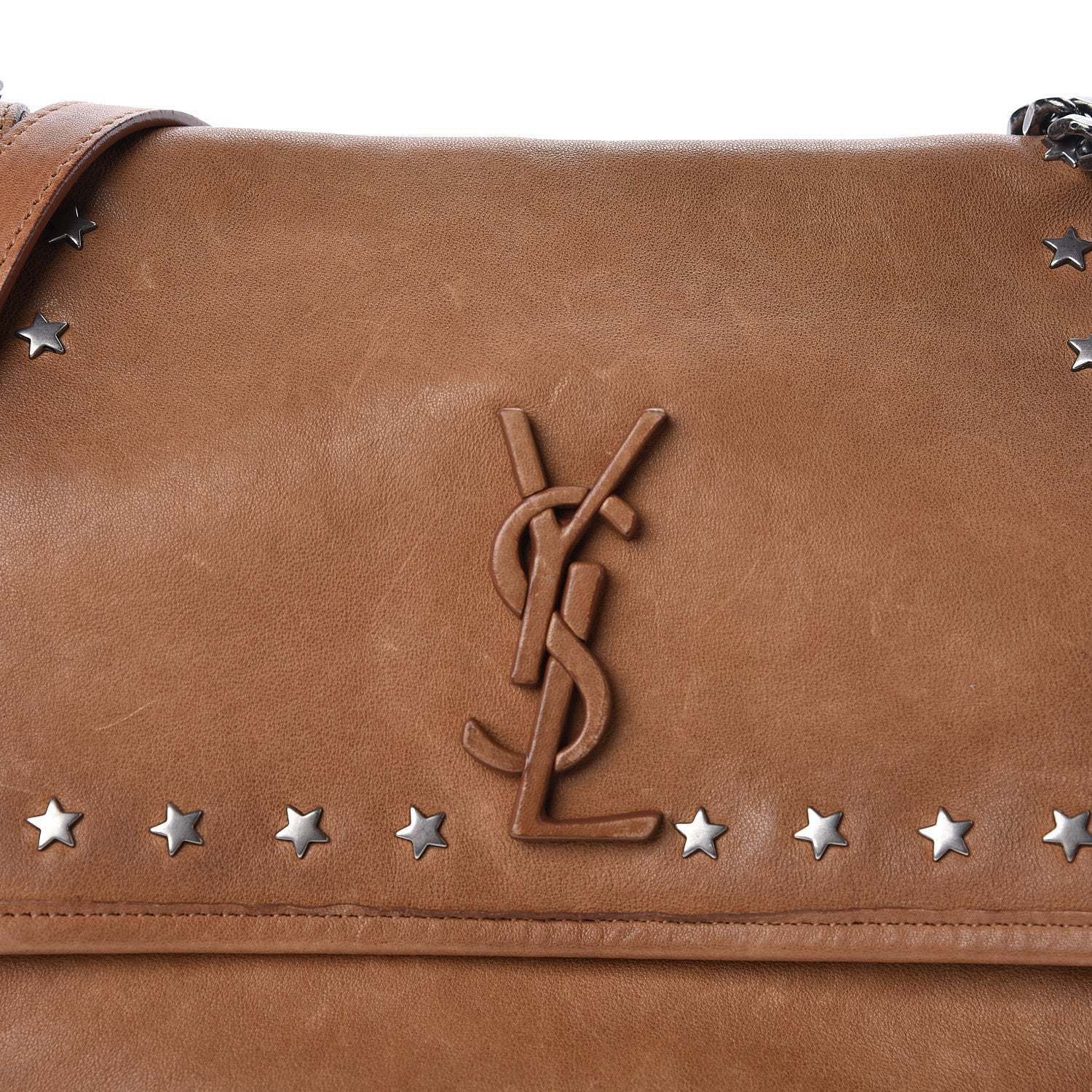 Saint Laurent Calfskin Star Studded Monogram Medium Niki Chain Satchel Brown 9 of 11