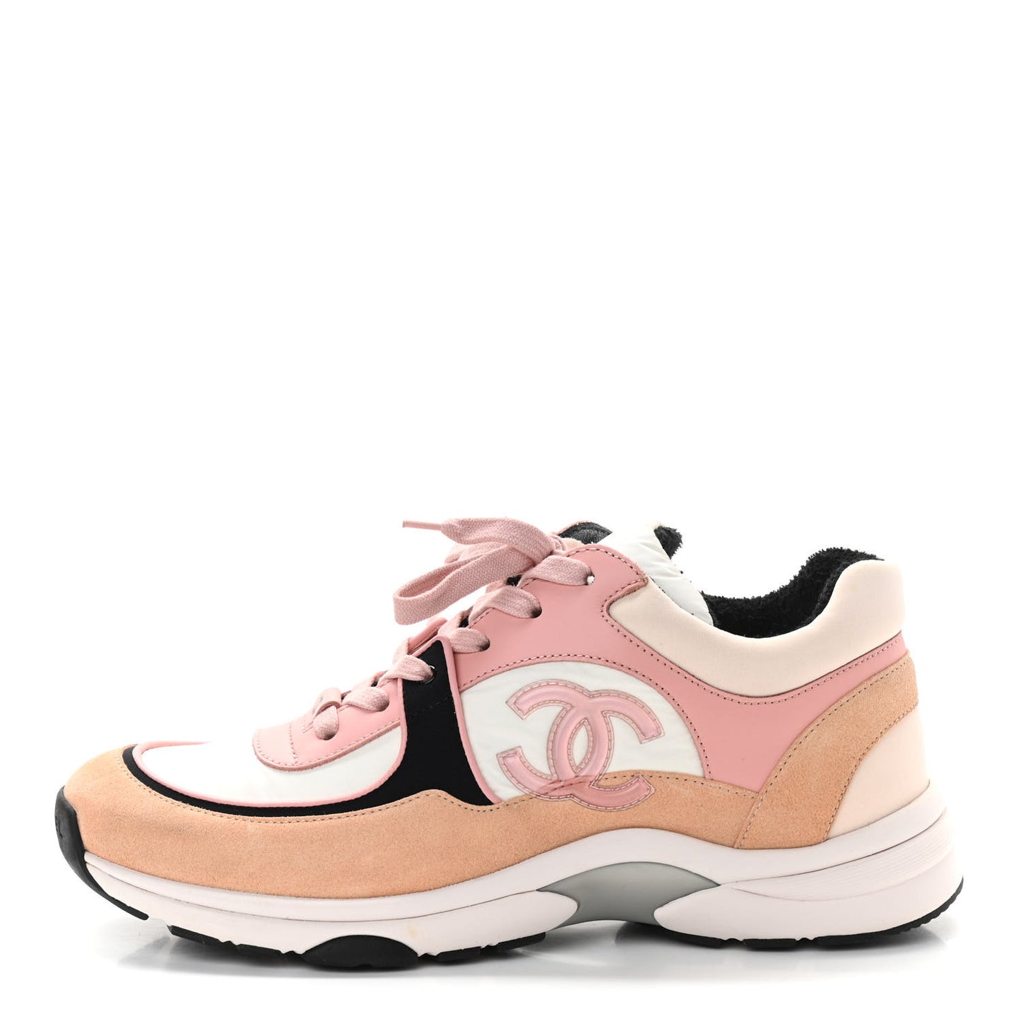 Nylon Lambskin Suede Calfskin CC Sneakers 40 Pink White Black