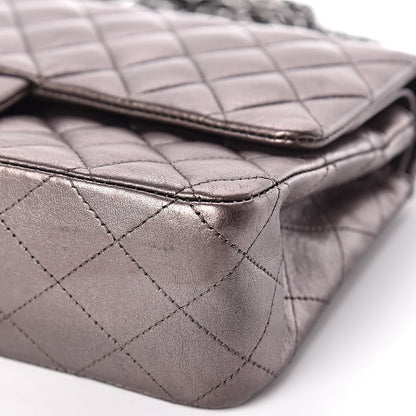 Chanel Metallic Lambskin Quilted Medium Double Flap Dark Grey 9 of 11