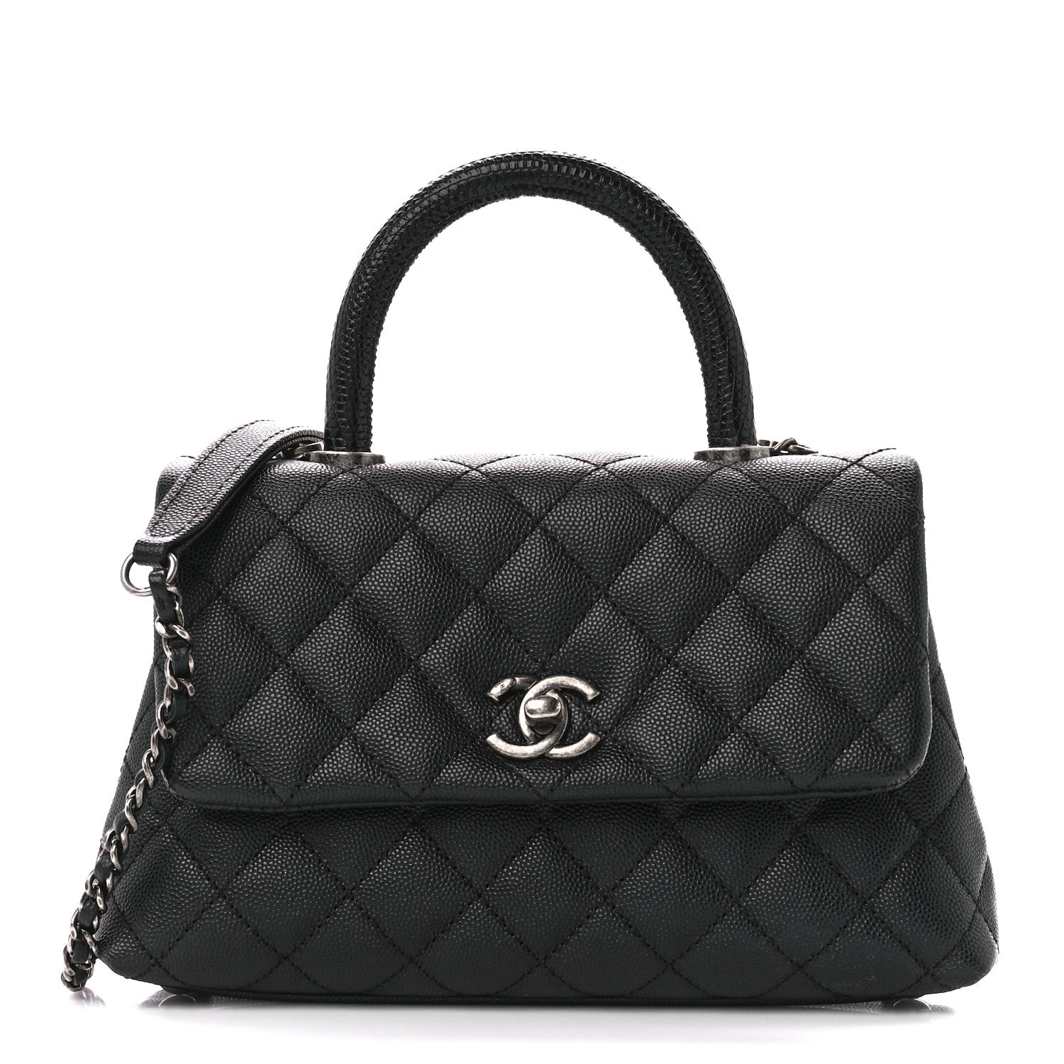 Chanel Caviar Lizard Embossed Quilted Mini Coco Handle Flap Black 1 of 12