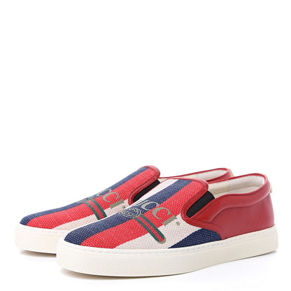 Gucci Canvas Sylvie Stripe Logo Mens Dublin Slip On Sneakers 9.5 Mystic White Hibiscus Red Maritime 3 of 9