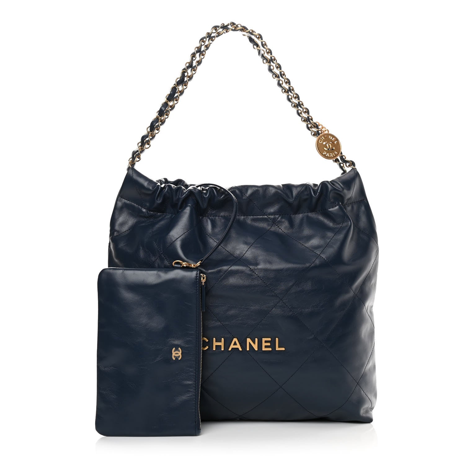 Chanel Shiny Calfskin Quilted Chanel 22 Navy Blue 1 of 12