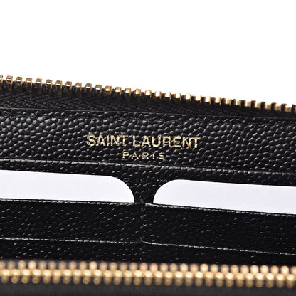 Saint Laurent Grain De Poudre Matelasse Chevron Monogram Zip Around Wallet Black 6 of 7