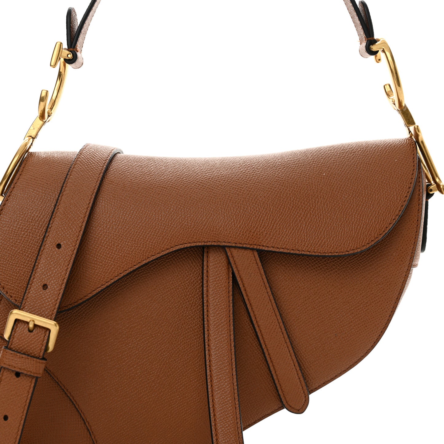 Grained Calfskin Saddle Bag With Strap Camello