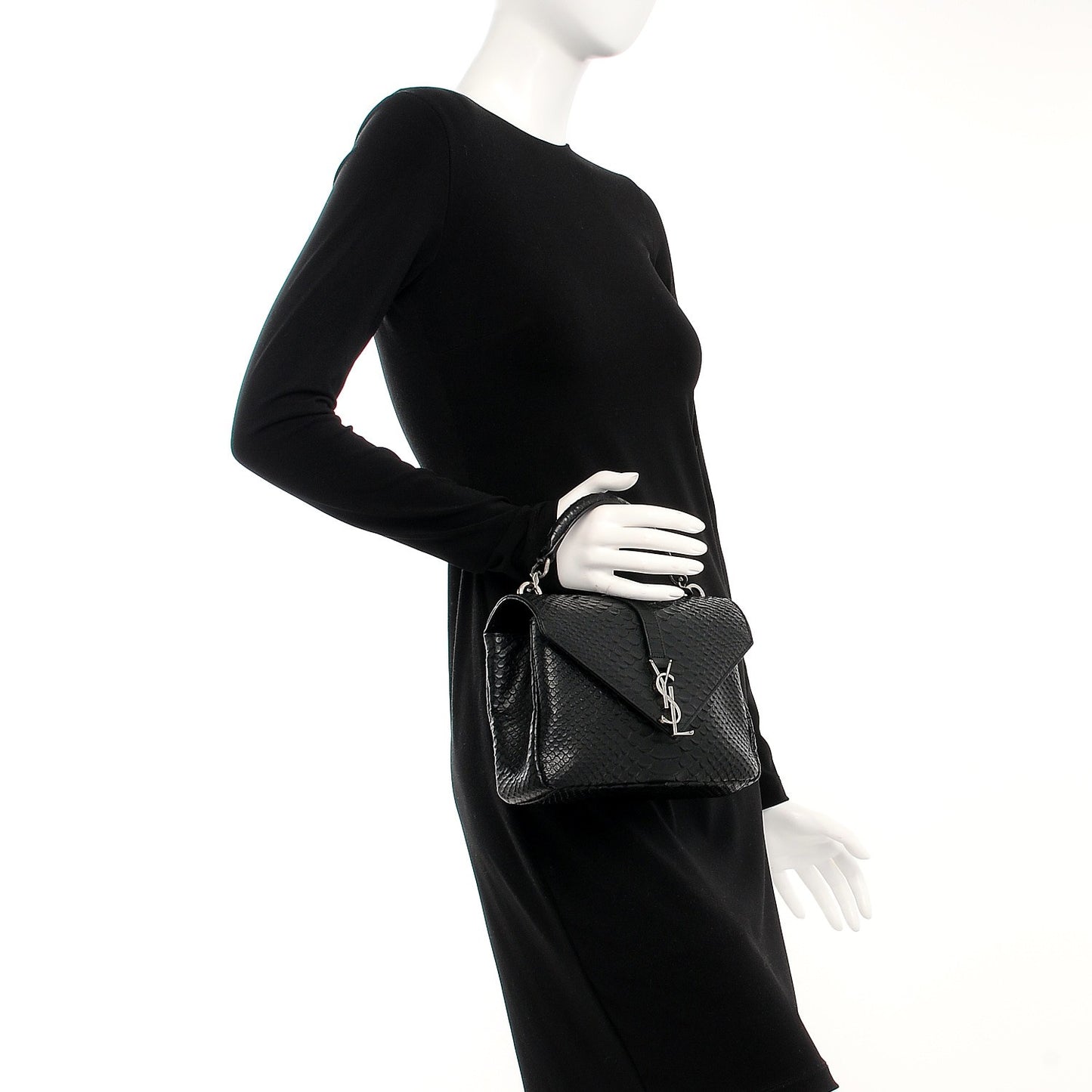Calfskin Python Embossed Monogram Medium College Bag Black