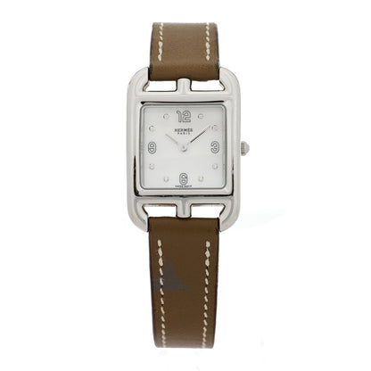 Hermes Stainless Steel Swift Diamond Mother of Pearl 23mm Cape Cod Quartz Watch Etoupe 1 of 5