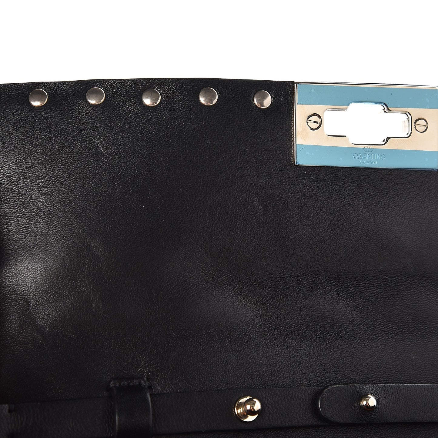 Lambskin Rockstud Spike Wallet on Chain Black